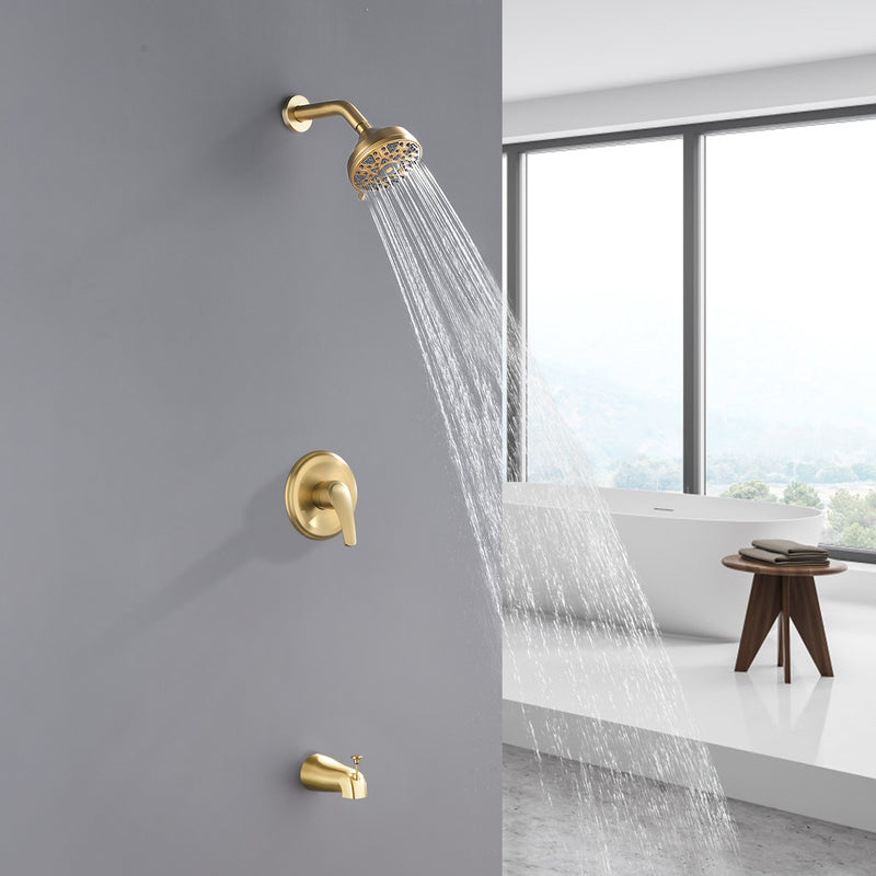 5Inch Tub Shower Faucet Set with 6-Spray Shower Head Wall Mounted Shower Trim Kit with Diverter Bath Spout