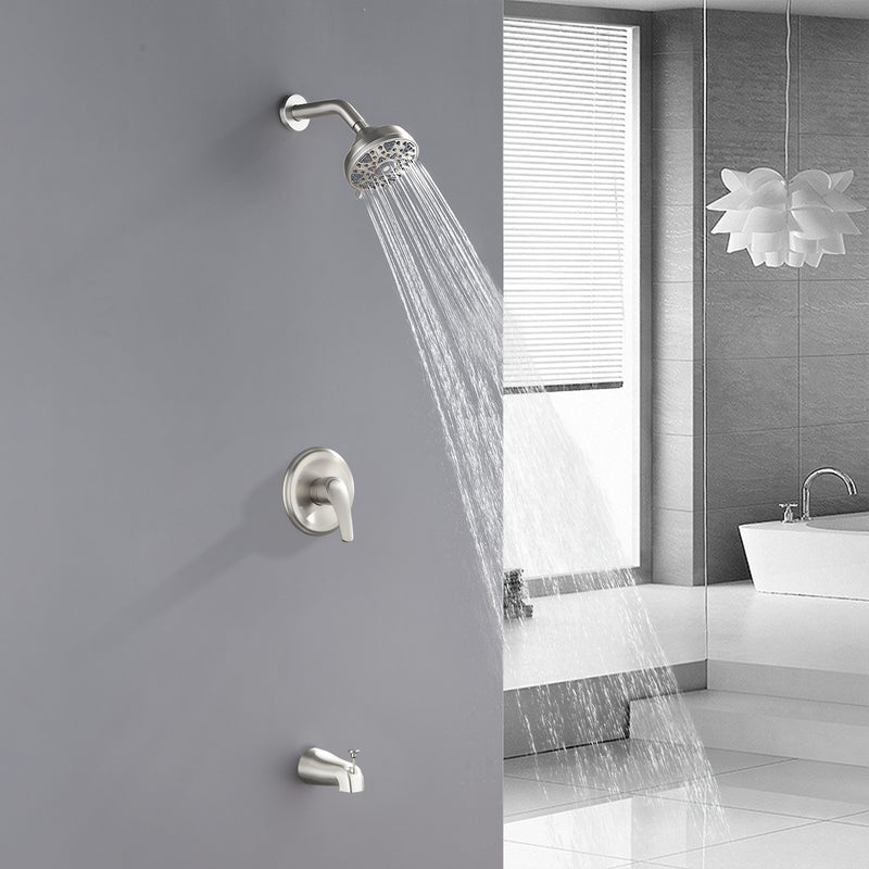 5Inch Tub Shower Faucet Set with 6-Spray Shower Head Wall Mounted Shower Trim Kit with Diverter Bath Spout
