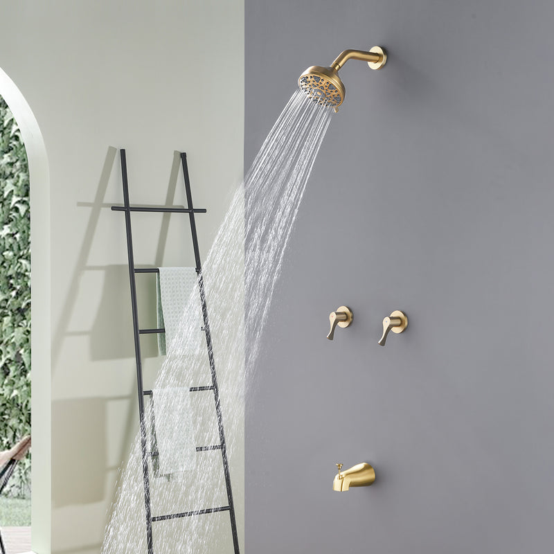 2-Handle Bath and Shower Trim Kit with Diverter Tub Spout 6-Setting Tub Shower Faucet with Valve In Matte Black, Brushed Nickel, Brushed Gold