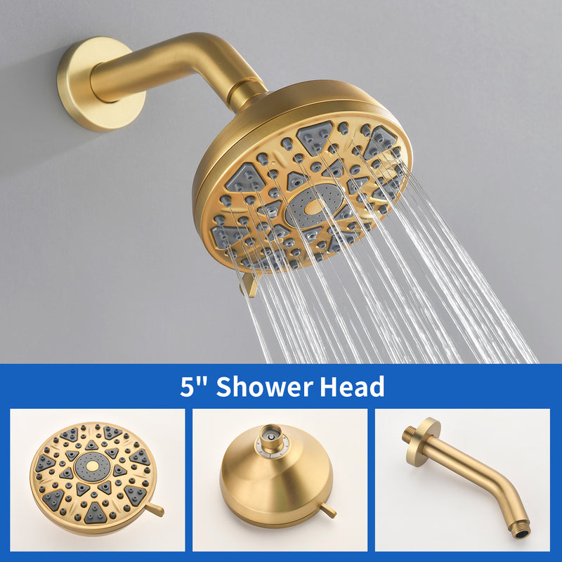 2-Handle Bath and Shower Trim Kit with Diverter Tub Spout 6-Setting Tub Shower Faucet with Valve In Matte Black, Brushed Nickel, Brushed Gold