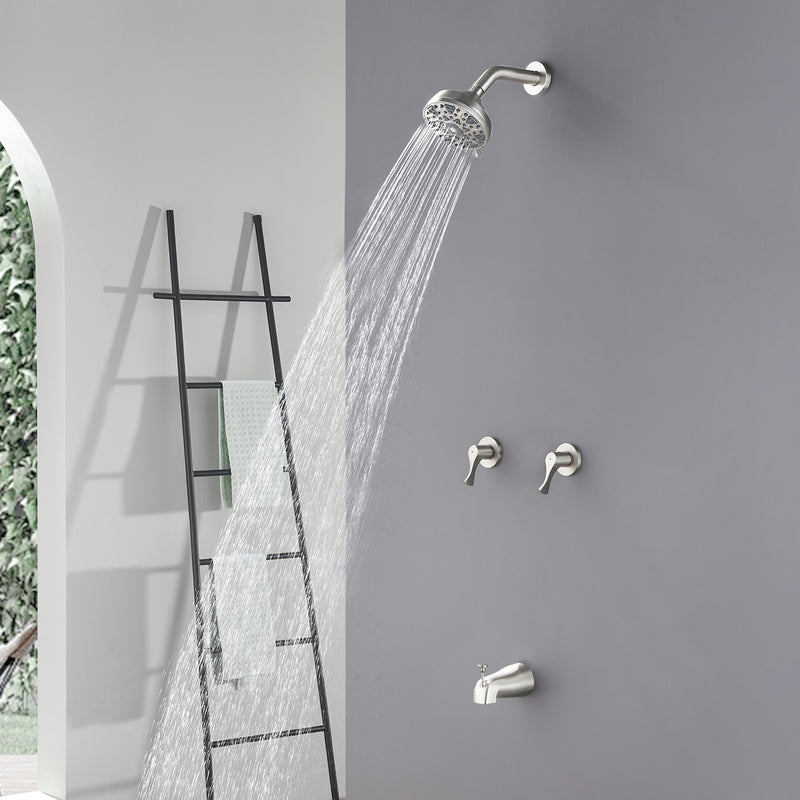 2-Handle Bath and Shower Trim Kit with Diverter Tub Spout 6-Setting Tub Shower Faucet with Valve In Matte Black, Brushed Nickel, Brushed Gold
