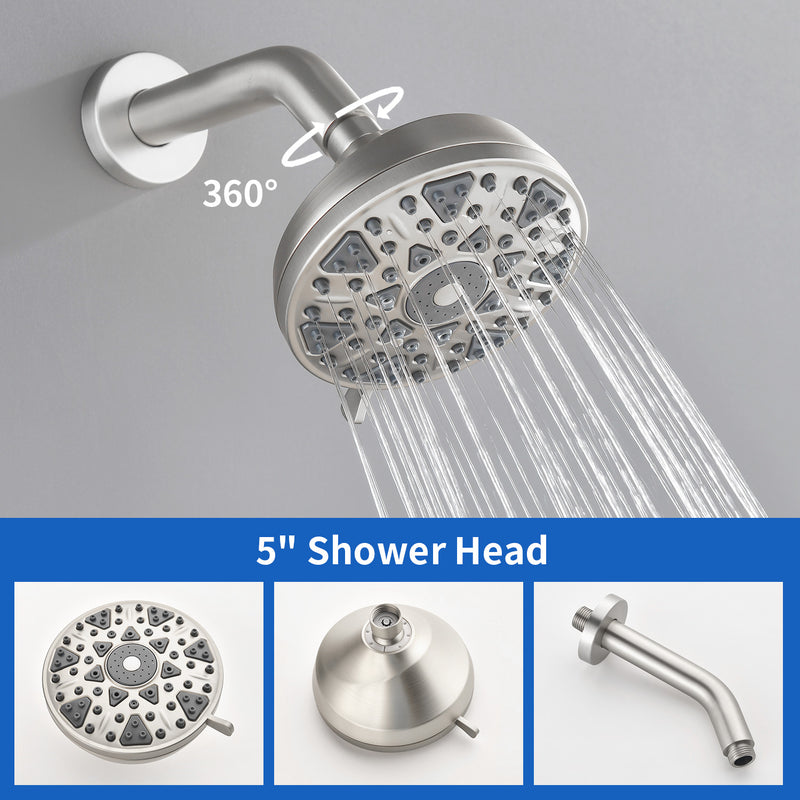 2-Handle Bath and Shower Trim Kit with Diverter Tub Spout 6-Setting Tub Shower Faucet with Valve In Matte Black, Brushed Nickel, Brushed Gold