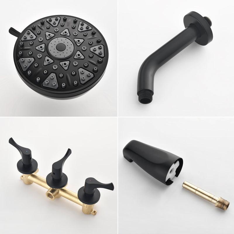 3-Handle Tub & Shower Trim with Tub Spout Wall Mounted 6-Spray 5-Inch Round Bathtub and Shower Faucet For Bathroom