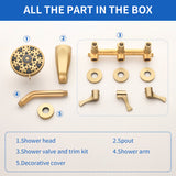 3-Handle Tub & Shower Trim with Tub Spout Wall Mounted 6-Spray 5-Inch Round Bathtub and Shower Faucet For Bathroom
