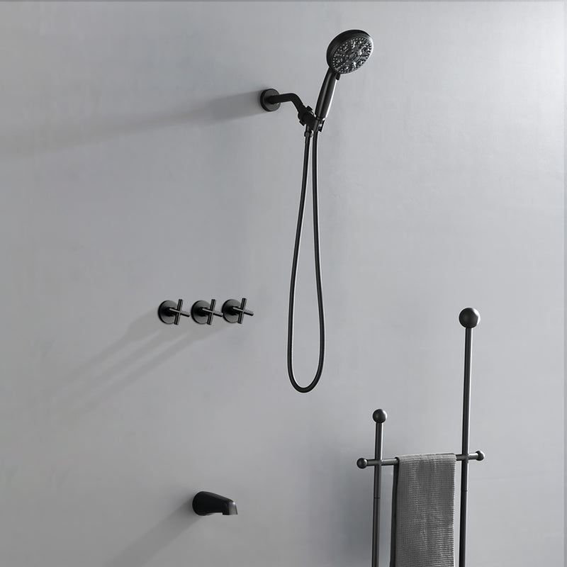 Triple Handles 10-Spray Tub Shower Faucet Wall Mount Shower Trim Kit with 5 In. High Pressure Hand Shower
