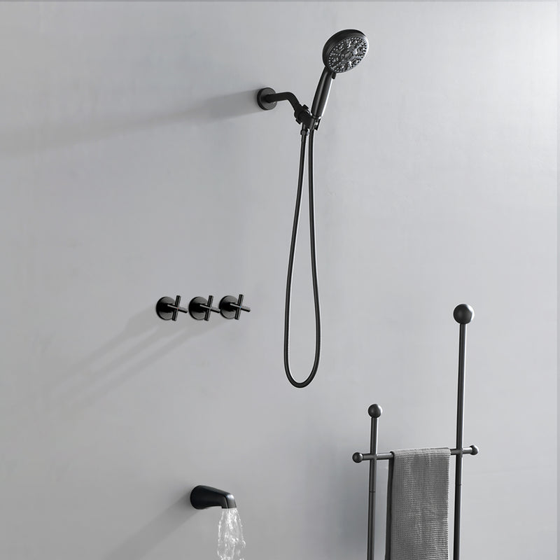 Triple Handles 10-Spray Tub Shower Faucet Wall Mount Shower Trim Kit with 5 In. High Pressure Hand Shower