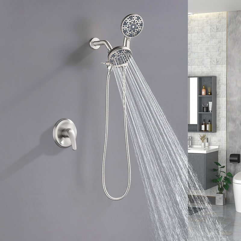 2-In-1 Rain Shower Heads System Single-Handle 6 Modes Shower Trim Kit with Dual Shower Head 4.7 Inch in Matte Black, Brushed Nickel, Brushed Gold