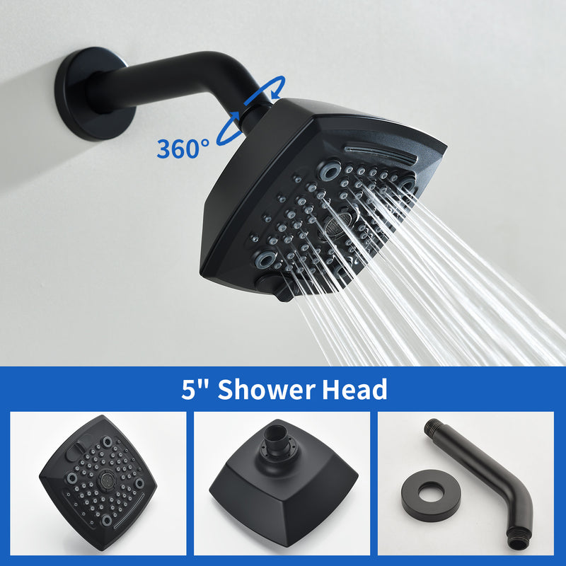 Wall Mount 5-Spray Shower Trim Kit 1-Handle Single Function Pressure Balancing Shower System - Matte Black, Brushed Nickel, Brushed Gold