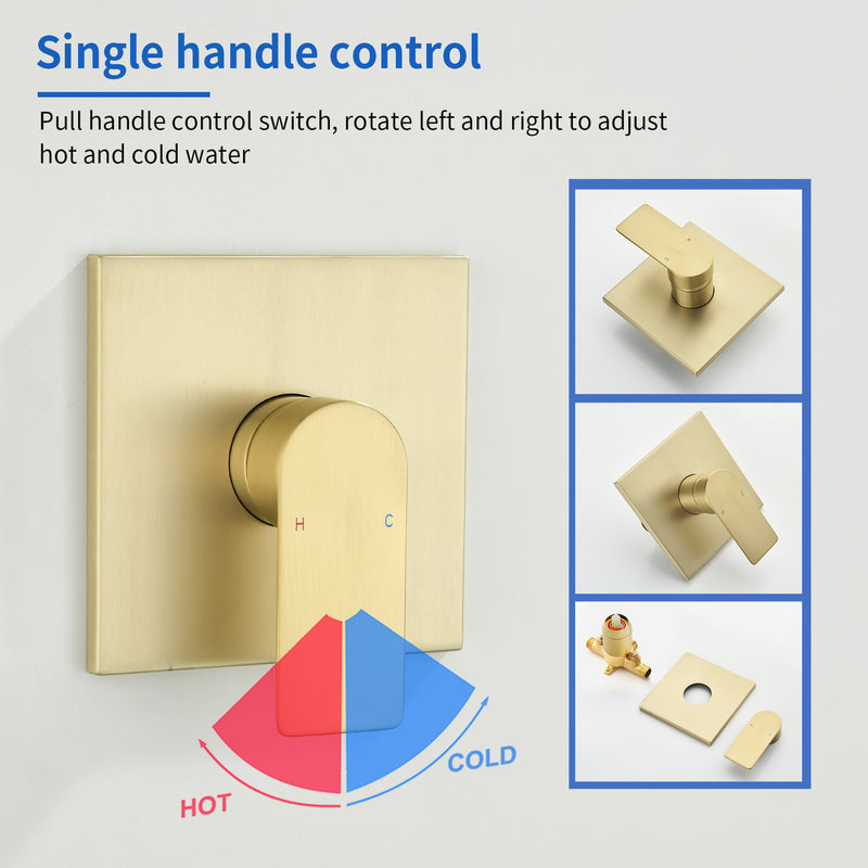 Wall Mount 5-Spray Shower Trim Kit 1-Handle Single Function Pressure Balancing Shower System - Matte Black, Brushed Nickel, Brushed Gold