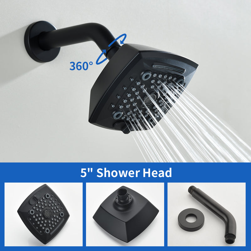 5-setting Tub and Shower Faucet Single-Handle shower trim kit with 5 in. square rain head shower and diverter tub spout