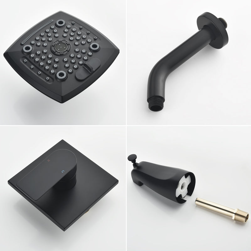 5-setting Tub and Shower Faucet Single-Handle shower trim kit with 5 in. square rain head shower and diverter tub spout