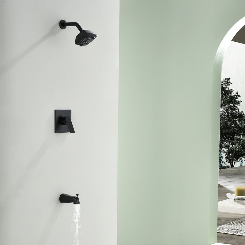 5-setting Tub and Shower Faucet Single-Handle shower trim kit with 5 in. square rain head shower and diverter tub spout