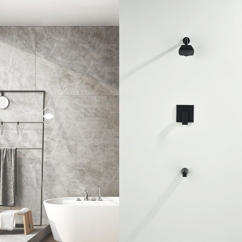 5-setting Tub and Shower Faucet Single-Handle shower trim kit with 5 in. square rain head shower and diverter tub spout