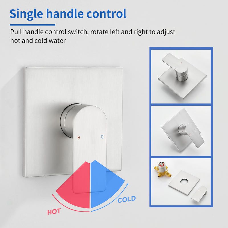 5-setting Tub and Shower Faucet Single-Handle shower trim kit with 5 in. square rain head shower and diverter tub spout