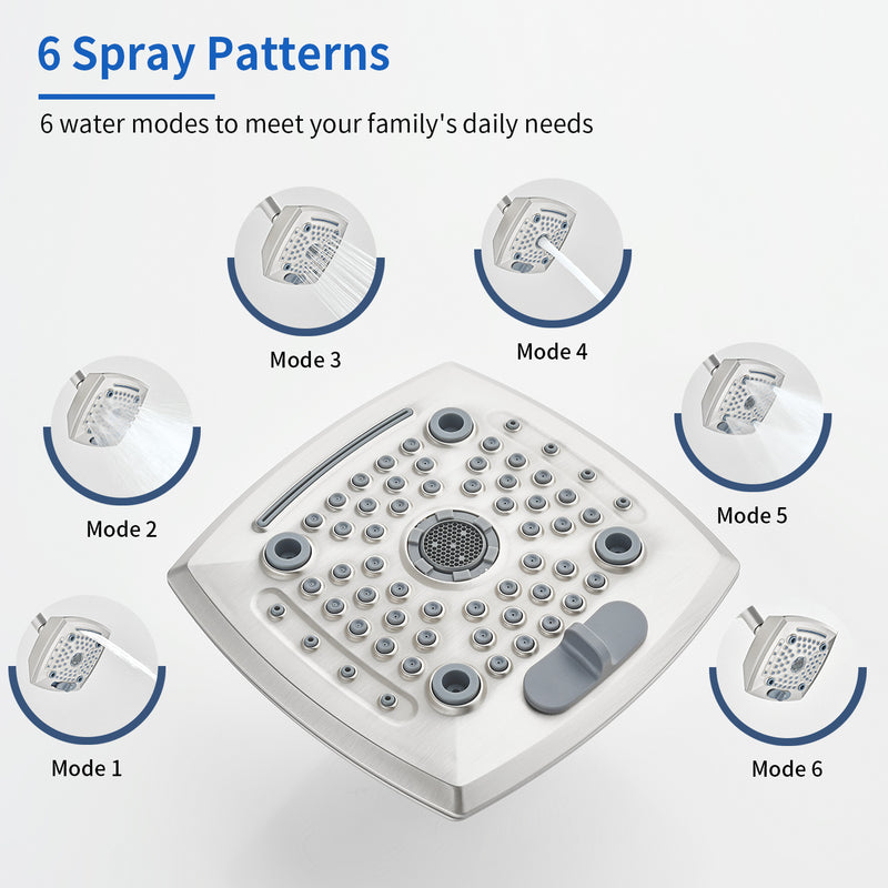 5-setting Tub and Shower Faucet Single-Handle shower trim kit with 5 in. square rain head shower and diverter tub spout