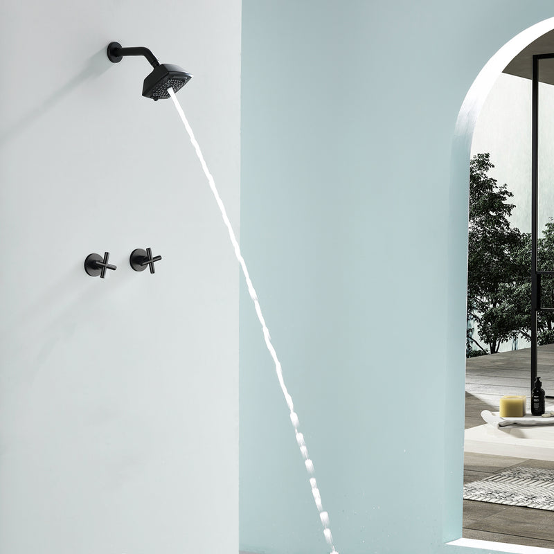 Two Handle Shower Faucet with 5 Inch Square 5-Spray Shower Head in Matte Black, Brushed Nickel, Brushed Gold