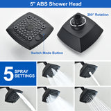 Two Handle Shower Faucet with 5 Inch Square 6-Spray Shower Head in Matte Black, Brushed Nickel, Brushed Gold