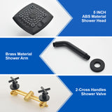 Two Handle Shower Faucet with 5 Inch Square 6-Spray Shower Head in Matte Black, Brushed Nickel, Brushed Gold