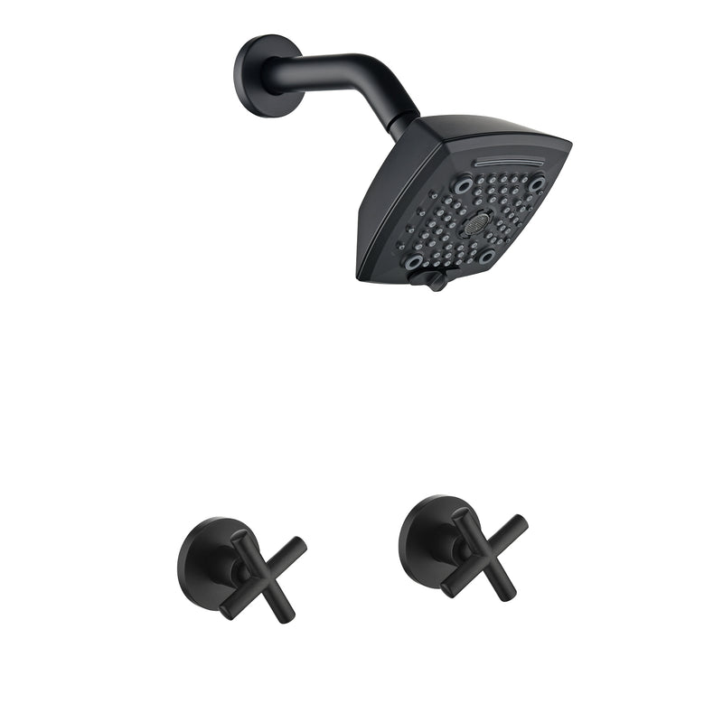 Two Handle Shower Faucet with 5 Inch Square 5-Spray Shower Head in Matte Black, Brushed Nickel, Brushed Gold