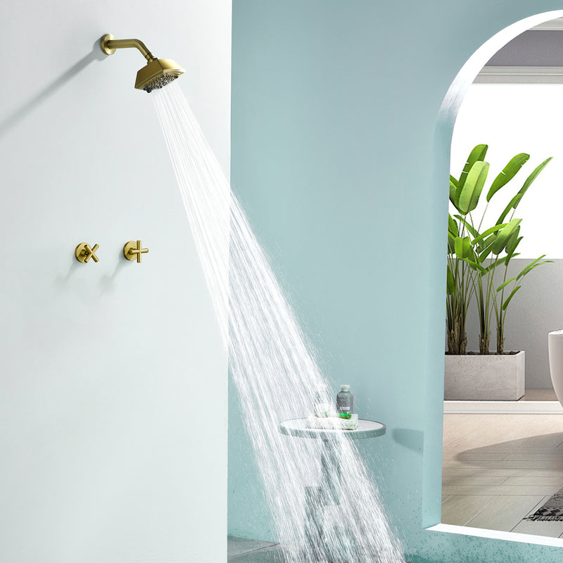 Two Handle Shower Faucet with 5 Inch Square 5-Spray Shower Head in Matte Black, Brushed Nickel, Brushed Gold