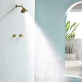 Two Handle Shower Faucet with 5 Inch Square 6-Spray Shower Head in Matte Black, Brushed Nickel, Brushed Gold