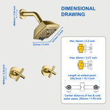 Two Handle Shower Faucet with 5 Inch Square 6-Spray Shower Head in Matte Black, Brushed Nickel, Brushed Gold