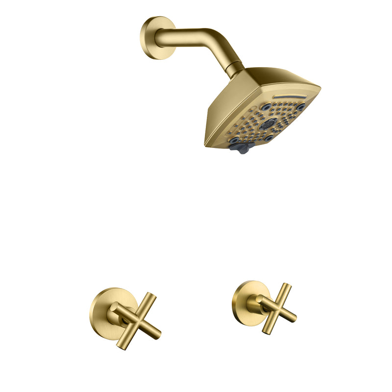 Two Handle Shower Faucet with 5 Inch Square 5-Spray Shower Head in Matte Black, Brushed Nickel, Brushed Gold