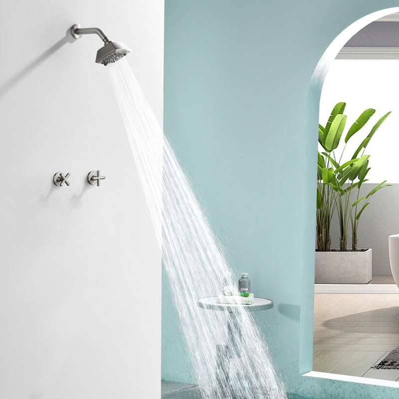 Two Handle Shower Faucet with 5 Inch Square 5-Spray Shower Head in Matte Black, Brushed Nickel, Brushed Gold