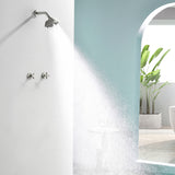 Two Handle Shower Faucet with 5 Inch Square 6-Spray Shower Head in Matte Black, Brushed Nickel, Brushed Gold
