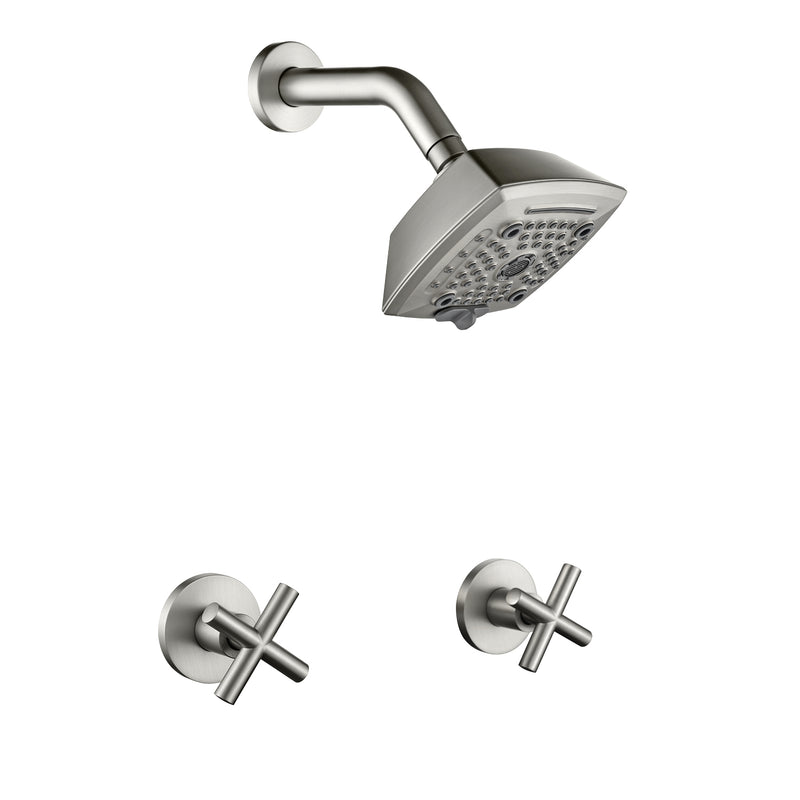 Two Handle Shower Faucet with 5 Inch Square 5-Spray Shower Head in Matte Black, Brushed Nickel, Brushed Gold