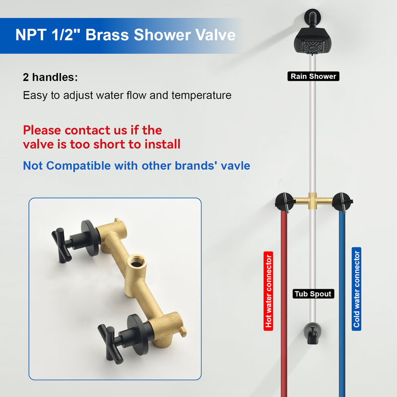 Bathroom Tub and Shower Set with 2-Handle Shower Valve & Trim Kit, 5-Spray Shower Head, Tub Spout with Diverter, Matte Black, Brushed Nickel, Brushed Gold