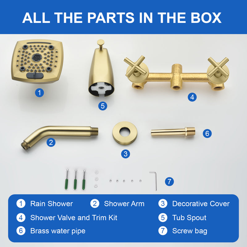 Bathroom Tub and Shower Set with 2-Handle Shower Valve & Trim Kit, 5-Spray Shower Head, Tub Spout with Diverter, Matte Black, Brushed Nickel, Brushed Gold