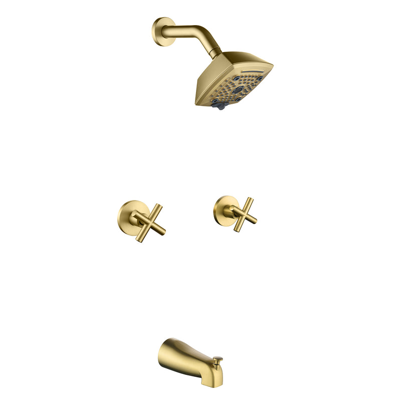 Bathroom Tub and Shower Set with 2-Handle Shower Valve & Trim Kit, 5-Spray Shower Head, Tub Spout with Diverter, Matte Black, Brushed Nickel, Brushed Gold