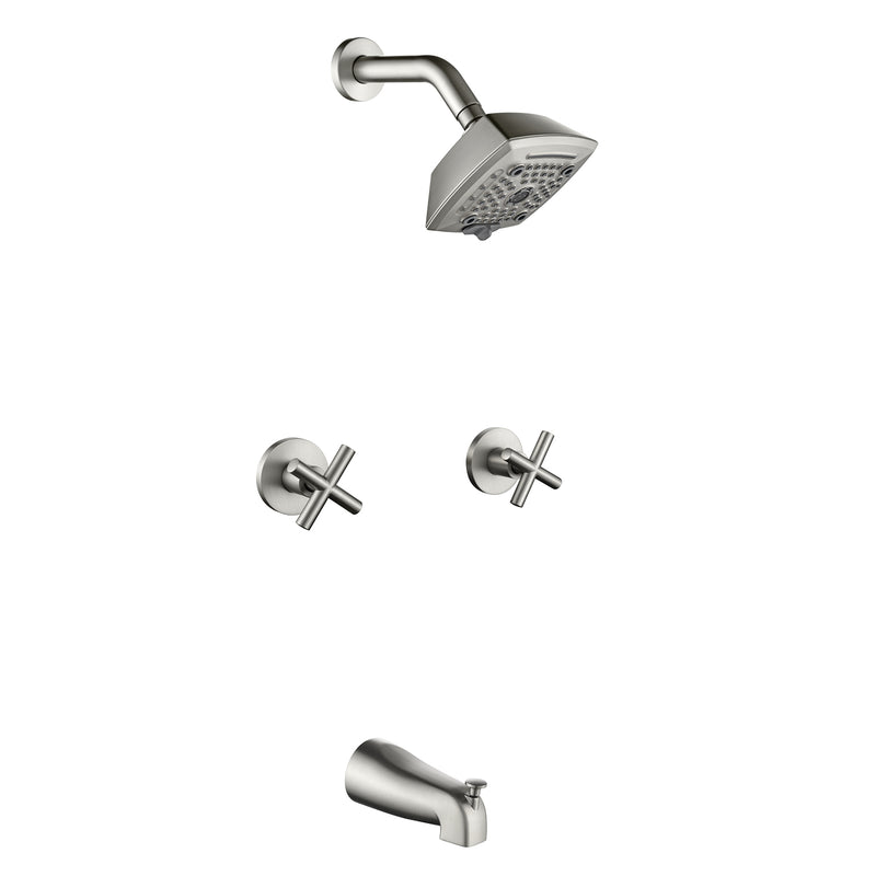 Bathroom Tub and Shower Set with 2-Handle Shower Valve & Trim Kit, 5-Spray Shower Head, Tub Spout with Diverter, Matte Black, Brushed Nickel, Brushed Gold