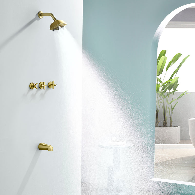 3-Handle Tub Shower Trim Kit with Rough-in Valve, 5 Settings Headshower Faucet Set with Tub Spout
