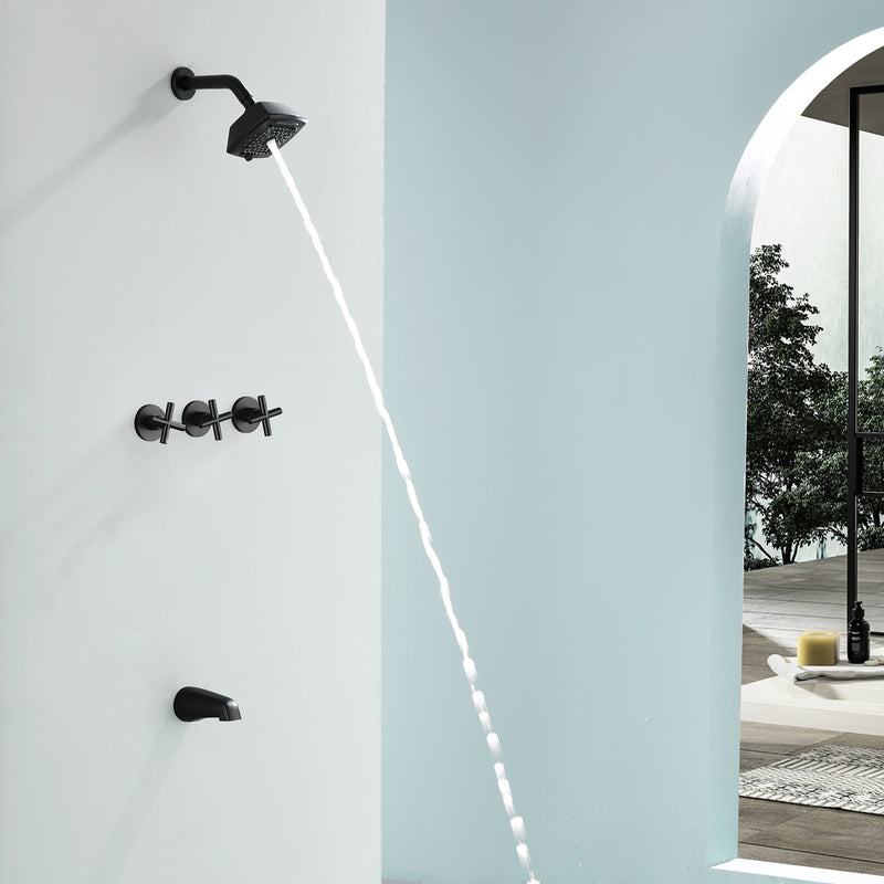 3-Handle Tub Shower Trim Kit with Rough-in Valve, 5 Settings Headshower Faucet Set with Tub Spout