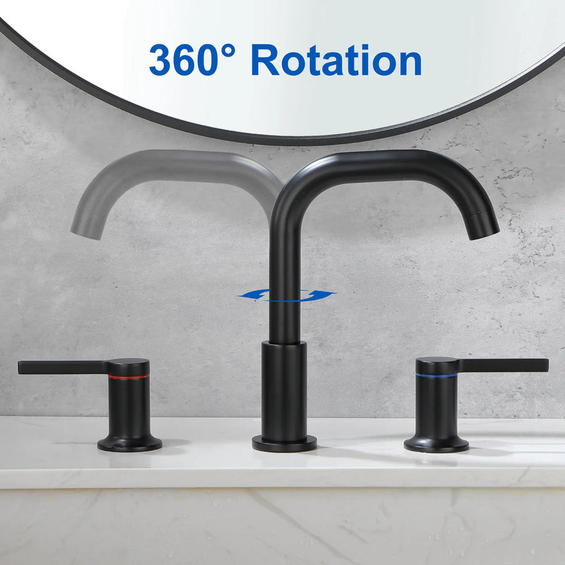 8 Inch Widespread Bathroom Faucet Black Matte, 2 Handle 3 Hole Brass Bathroom Lavatory Sink Faucet 8-inch-widespread-bathroom-faucet-black-matte-2-handle-3-hole-brass-bathroom-lavatory-sink-faucet-with-valve-and-cupc-water-supply-hoses 