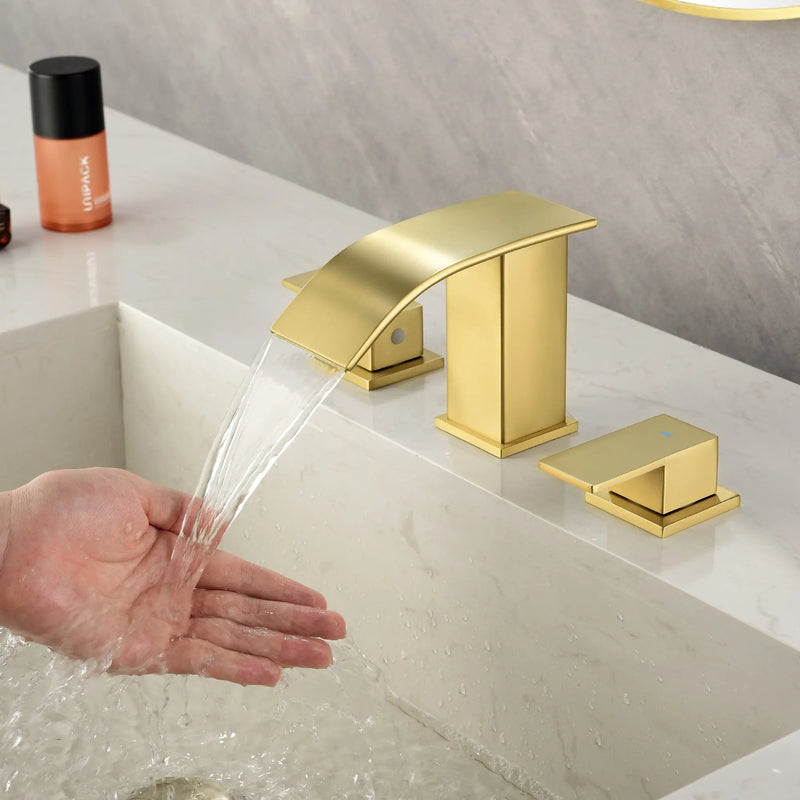 8 Inch Widespread Bathroom Faucet Double Handle 3 Hole Waterfall Bathroom Vanity Faucet with Pop-Up Drain For Sink shamanda-8-inch-waterfall-faucet 
