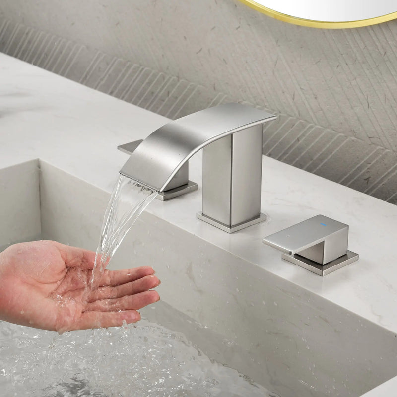 8 Inch Widespread Bathroom Faucet Double Handle 3 Hole Waterfall Bathroom Vanity Faucet with Pop-Up Drain For Sink shamanda-8-inch-waterfall-faucet 