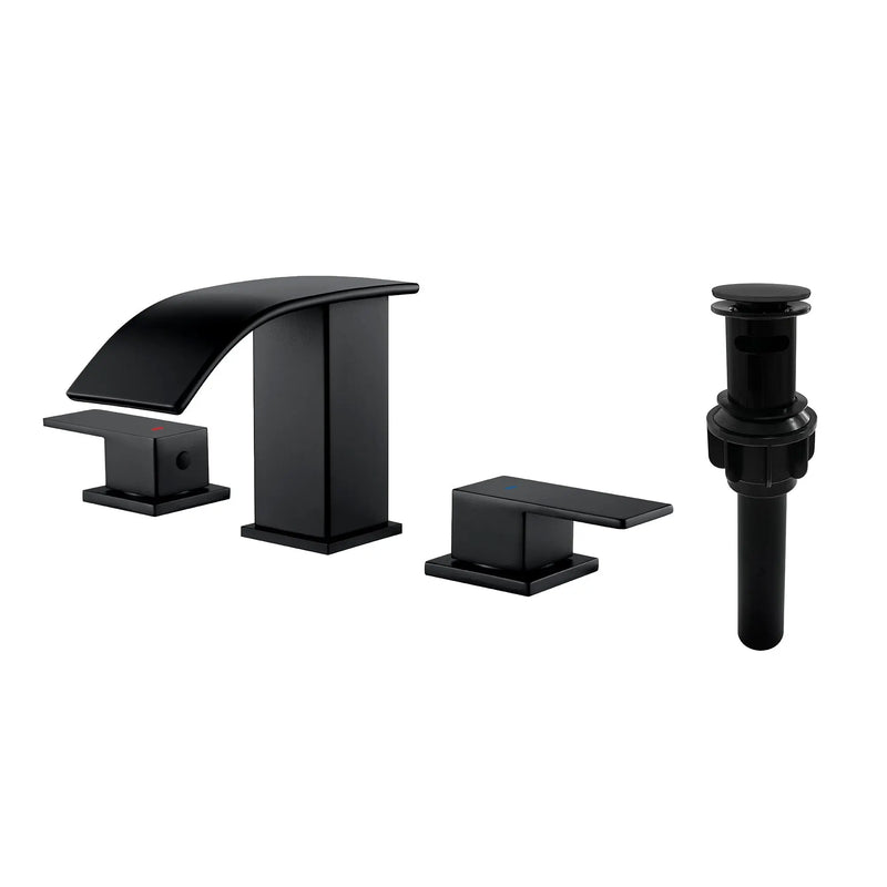 8 Inch Widespread Bathroom Faucet Double Handle 3 Hole Waterfall Bathroom Vanity Faucet with Pop-Up Drain For Sink shamanda-8-inch-waterfall-faucet Matte Black / Brass / 15.7*11*3.3 inches