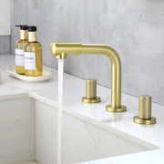 8 Inch Widespread Faucet with 360 Degree Swivel Nozzle and Spout, Modern 2 Unique Knob Handles 8-inch-widespread-faucet-with-360-degree-swivel-nozzle-and-spout-modern-2-unique-knob-handles-bathroom-sink-faucet-3-hole-brushed-gold-valve-and-cupc-water-supply-hoses-included Gold / Brass / 14.65 x 11.1 x 2.87 inches