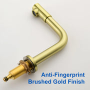 8 Inch Widespread Faucet with 360 Degree Swivel Nozzle and Spout, Modern 2 Unique Knob Handles 8-inch-widespread-faucet-with-360-degree-swivel-nozzle-and-spout-modern-2-unique-knob-handles-bathroom-sink-faucet-3-hole-brushed-gold-valve-and-cupc-water-supply-hoses-included 