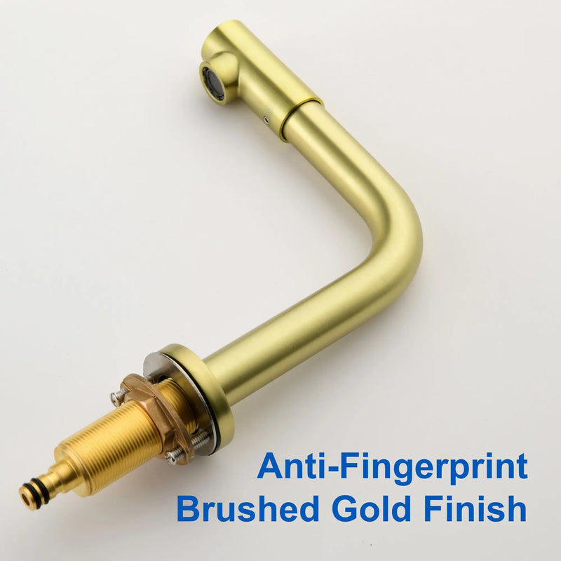 8 Inch Widespread Faucet with 360 Degree Swivel Nozzle and Spout, Modern 2 Unique Knob Handles 8-inch-widespread-faucet-with-360-degree-swivel-nozzle-and-spout-modern-2-unique-knob-handles-bathroom-sink-faucet-3-hole-brushed-gold-valve-and-cupc-water-supply-hoses-included 