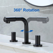 8 Inch Widespread Faucet with 360 Degree Swivel Nozzle and Spout, Modern 2 Unique Knob Handles 8-inch-widespread-faucet-with-360-degree-swivel-nozzle-and-spout-modern-2-unique-knob-handles-bathroom-sink-faucet-3-hole-brushed-gold-valve-and-cupc-water-supply-hoses-included 