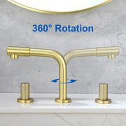 8 Inch Widespread Faucet with 360 Degree Swivel Nozzle and Spout, Modern 2 Unique Knob Handles 8-inch-widespread-faucet-with-360-degree-swivel-nozzle-and-spout-modern-2-unique-knob-handles-bathroom-sink-faucet-3-hole-brushed-gold-valve-and-cupc-water-supply-hoses-included 