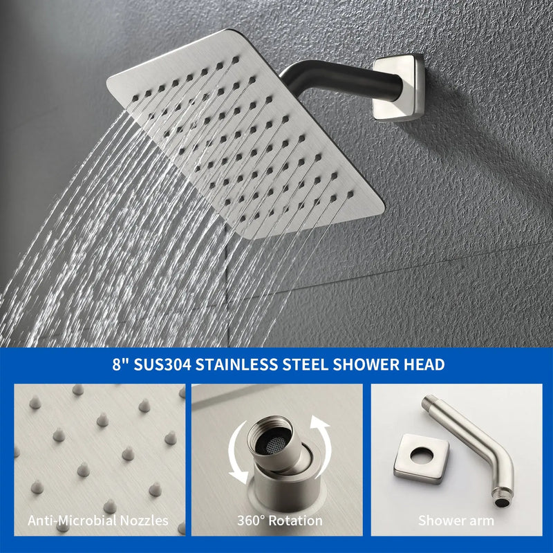8" Square Rain Shower Head Systems with Waterfall Tub Spout,2 Functions Wall Mounted Shower Trim Kit 8-square-rain-shower-head-systems-with-waterfall-tub-spout-2-functions-wall-mounted-shower-trim-kit 