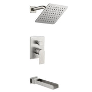 8" Square Rain Shower Head Systems with Waterfall Tub Spout,2 Functions Wall Mounted Shower Trim Kit 8-square-rain-shower-head-systems-with-waterfall-tub-spout-2-functions-wall-mounted-shower-trim-kit Brushed Nickel / Brass & SUS304 / 17.3*10.1*5.4 inches