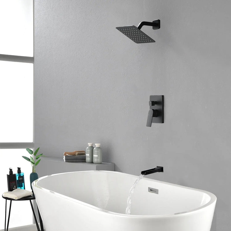8" Square Rain Shower Head Systems with Waterfall Tub Spout,2 Functions Wall Mounted Shower Trim Kit 8-square-rain-shower-head-systems-with-waterfall-tub-spout-2-functions-wall-mounted-shower-trim-kit 