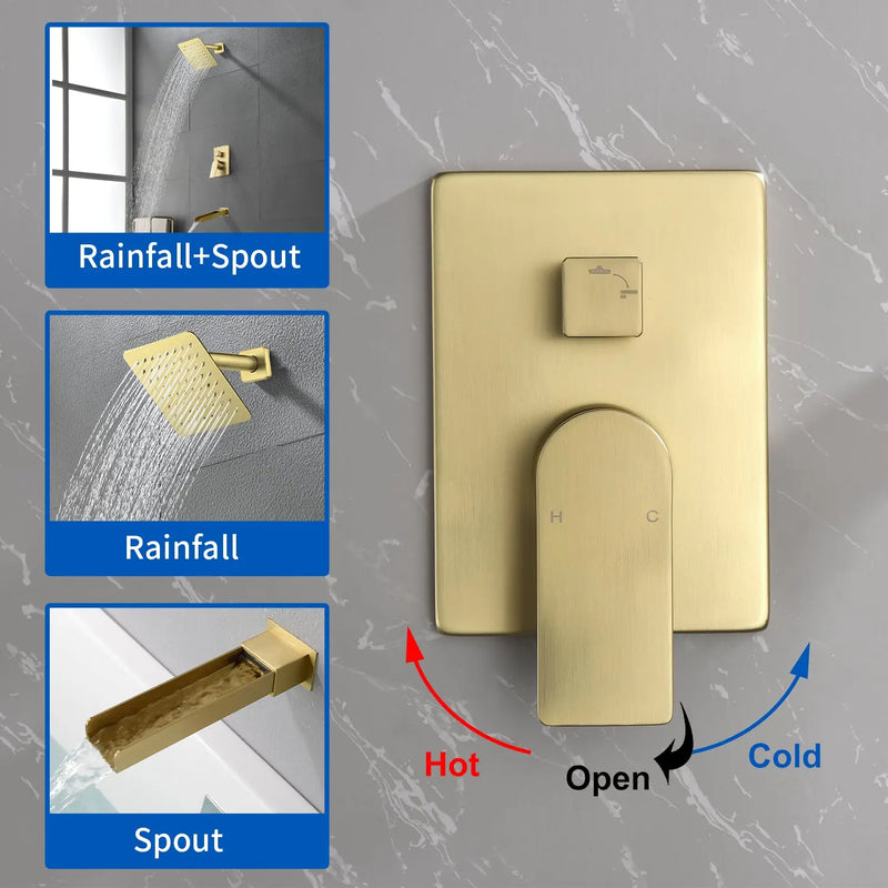 8" Square Rain Shower Head Systems with Waterfall Tub Spout,2 Functions Wall Mounted Shower Trim Kit 8-square-rain-shower-head-systems-with-waterfall-tub-spout-2-functions-wall-mounted-shower-trim-kit 