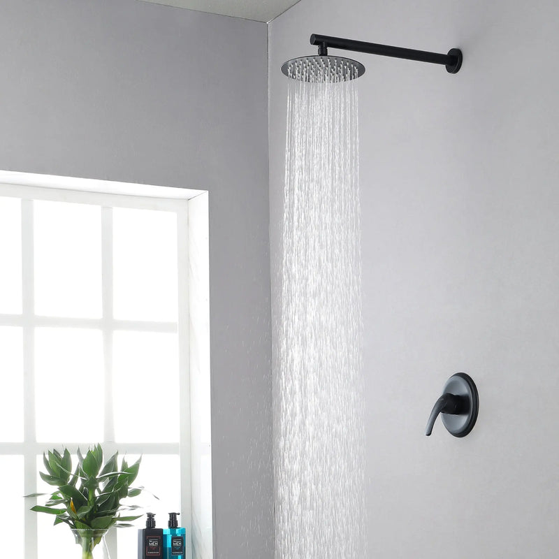 8"stainless steel shower head Round Shower Faucets Sets Complete, Single Function Shower trim kit 8-steel-shower-head-round-shower-faucets-sets-complete-single-function-shower Black / 8 inch steel shower head / Brass